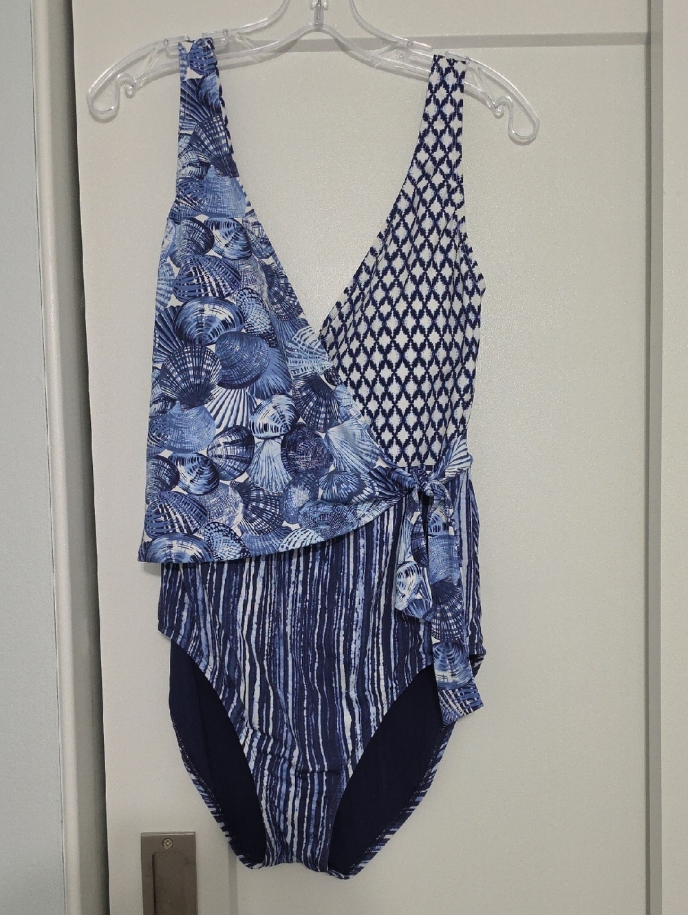 Tommy Bahama Blue and White Geometric One-Piece Size 14